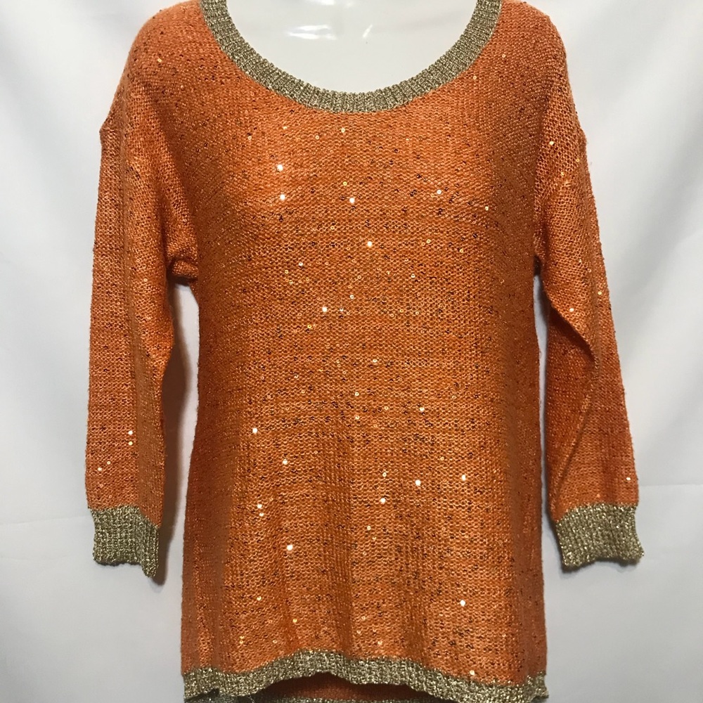 Reba sweater shirt metallic orange size Small